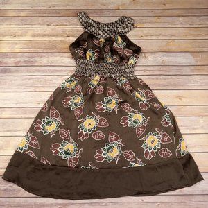Lucca Small Dress Smocked Empire Waist Brown Floral